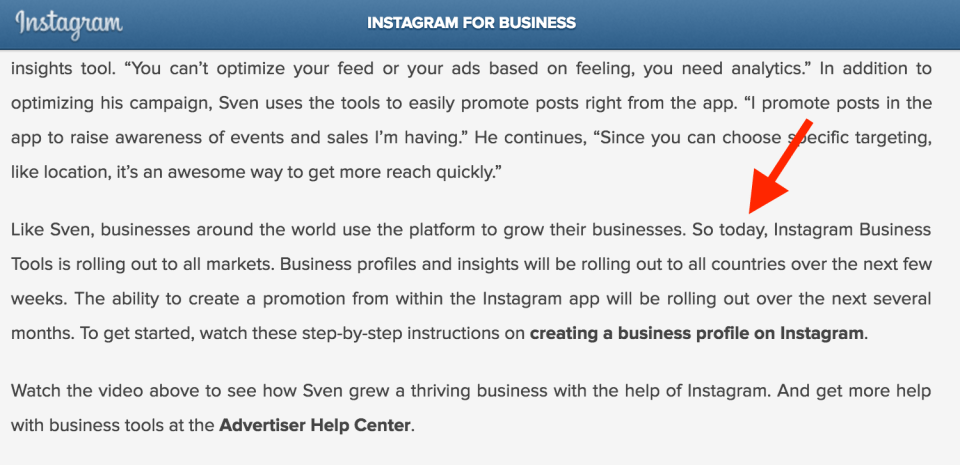 000 - annuncio arrivio profili business instagram in tutto il mondo