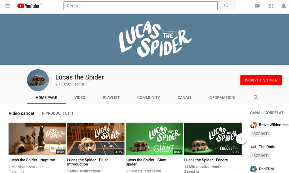 Canale youtube Luca the spider